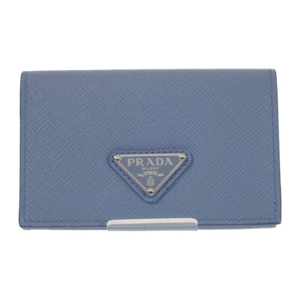 Prada Saffiano Triangle 1 Mc110 qhh f0 ozx Card Case Saffiano Light Blue Silver - Picture 1 of 8